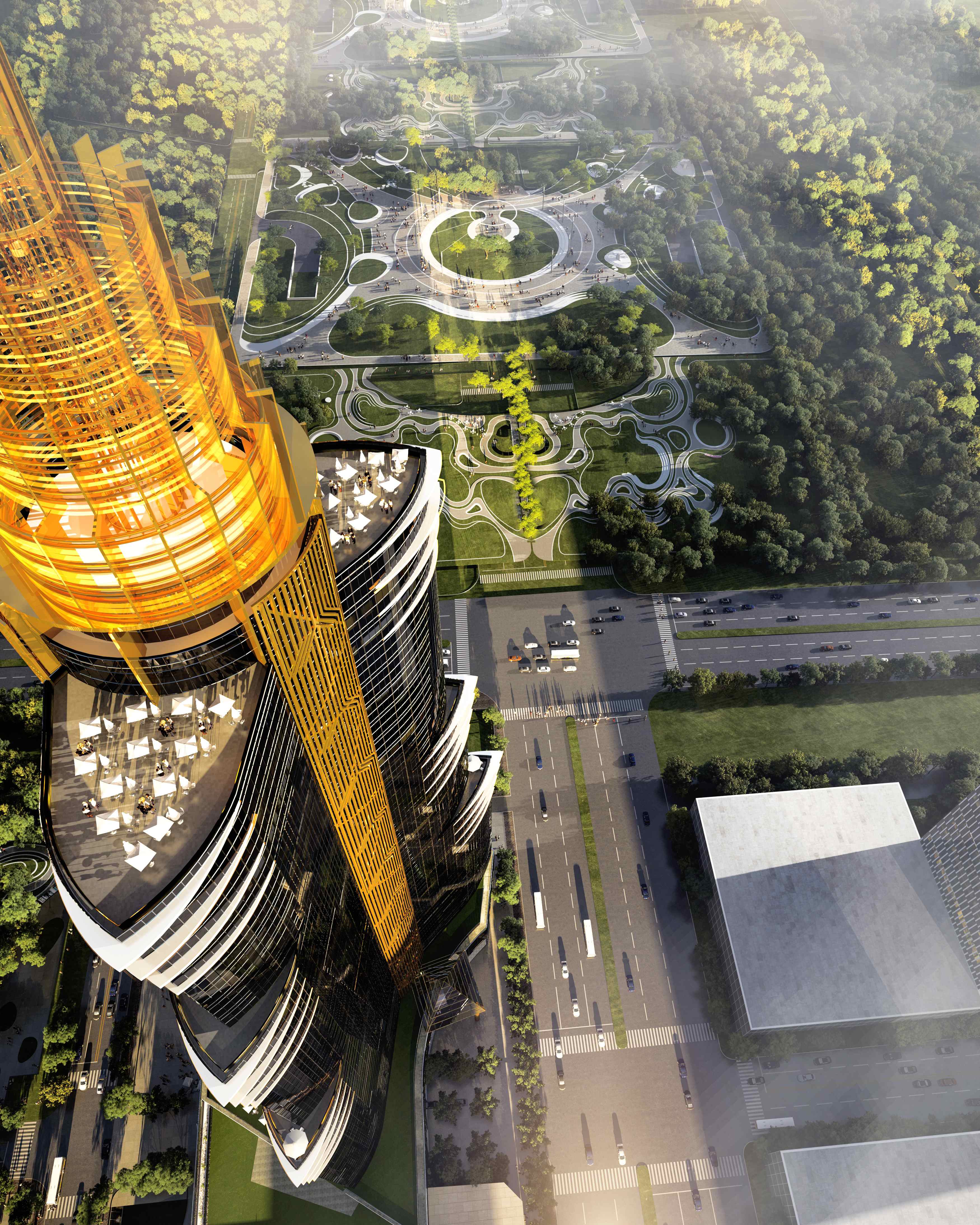 منظر جوي للحدائق والمناظر الطبيعية المحيطة